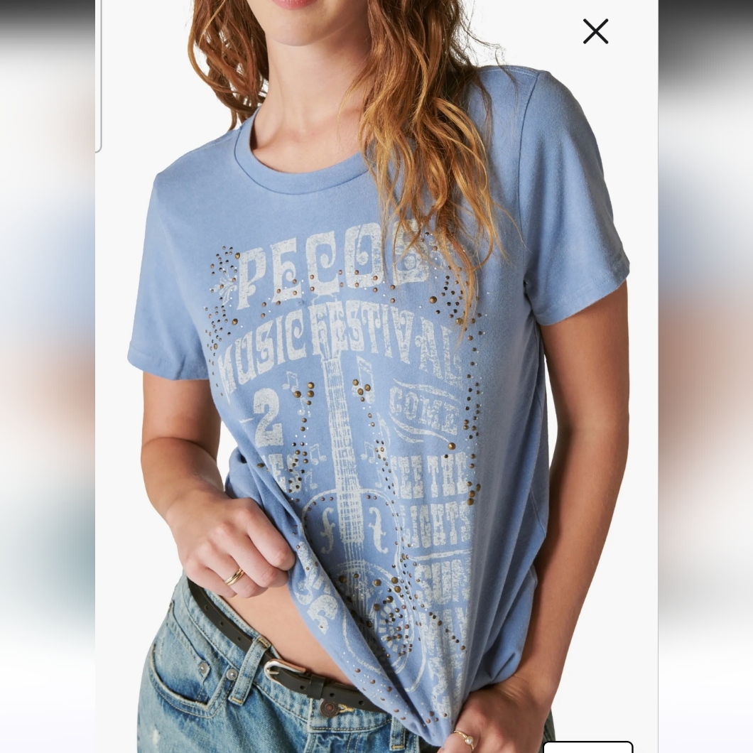 Lucky Brand Pecos Music Festival Embellished Cotton Graphic TShirt Lucky Brand Pecos Music Festival Embellished Cotton Graphic TShirt